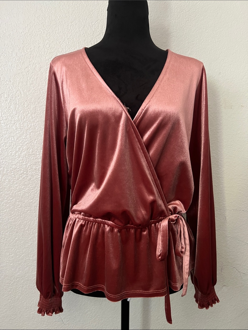 LC Lauren Conrad Dusty Rose Velvet Wrap Top